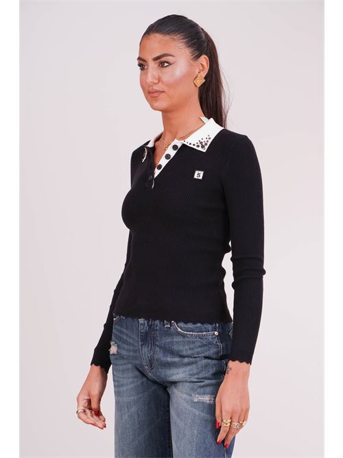 Polo a costine elastica in viscosa Il The' Delle 5 | DELFINABLACK